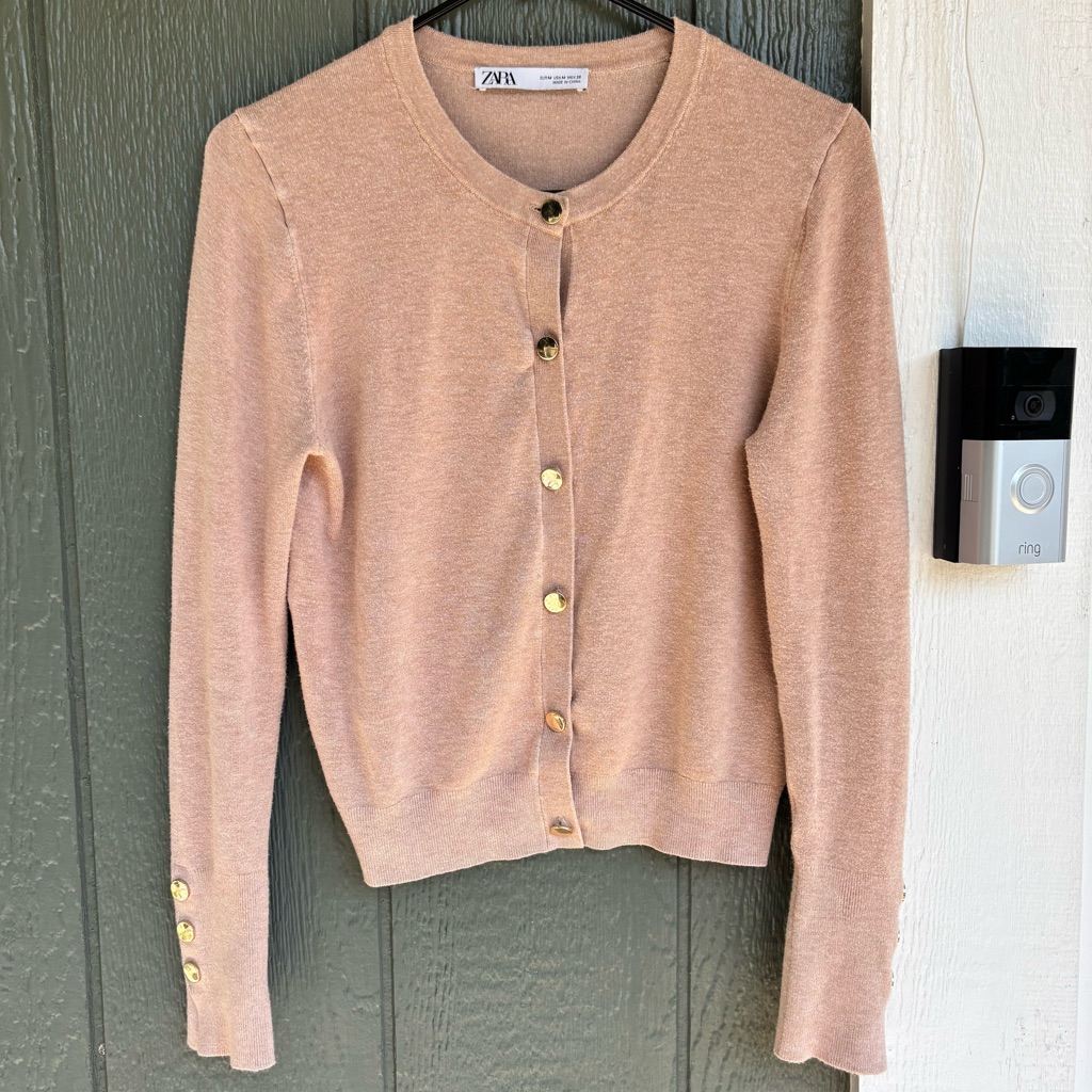 Zara Tan Beige Button-Up Cardigan With Gold Buttons Medium